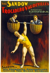 Poster ter promotie van The Sandow Trocadero Vaudevilles c.1894